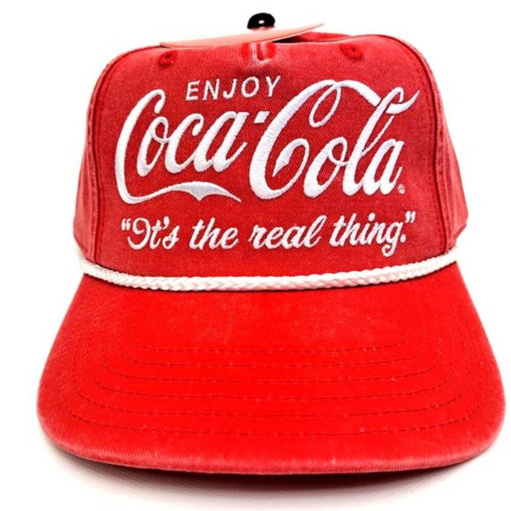 Coca Cola Rope Hat Snapback Adjustable Mens Distressed Red Cotton Retro Cap Rare - Picture 4 of 6